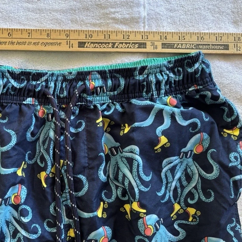 No Boundaries Swim Trunks Mens Large Navy Octopus Roller‎ Skating Beach Shorts
